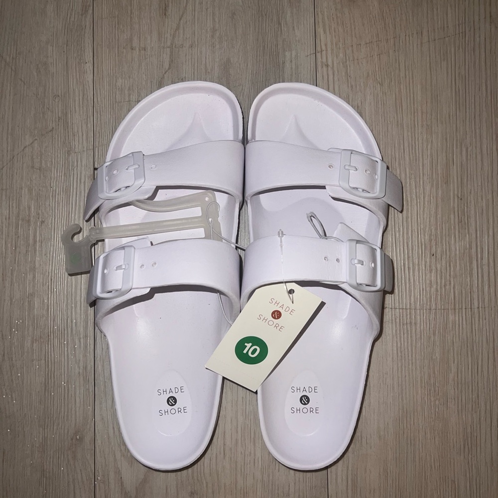 White Buckle Slide Sandals